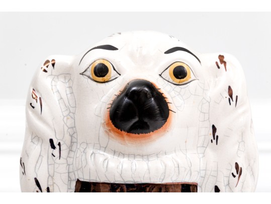 Pair Of Antique Staffordshire Hand-Painted Ceramic Spaniels, Ca. 1850-1885