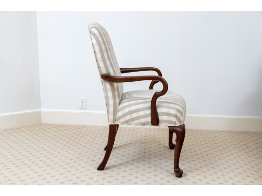 Queen Anne Style Mahogany Upholstered Armchair