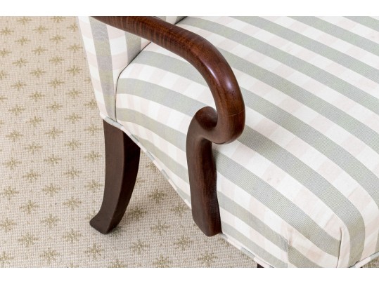 Queen Anne Style Mahogany Upholstered Armchair