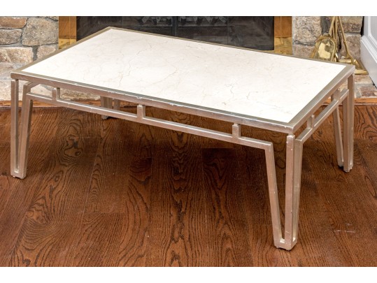 Mid-Century Modern Crema Marfil Top Cocktail Table