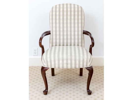 Queen Anne Style Mahogany Upholstered Armchair