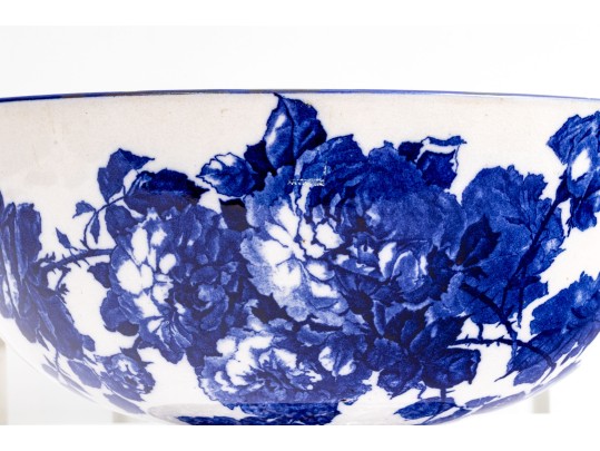 Large English Royal Doulton Footed Blue And White Ceramic Centerpiece Or Punch Bowl
