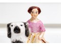 Pair Of English Hand-Painted Ceramic Figures Of Girls On Dogs