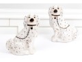 Pair Of Antique Staffordshire Hand-Painted Ceramic Spaniels, Ca. 1850-1885