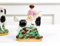 Pair Of English Hand-Painted Ceramic Figures Of Girls On Dogs
