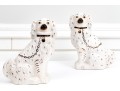 Pair Of Antique Staffordshire Hand-Painted Ceramic Spaniels, Ca. 1850-1885