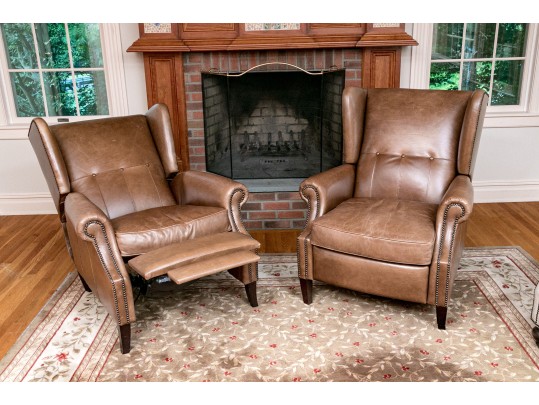 Bernhardt Pair Of Luxurious Reclining Leather Upholstered Lounge Chairs