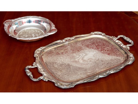 Gorham Brass Two Handled Serving Tray With Tarnish Resistant Silverplated Bowl