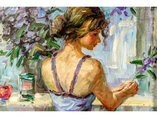 Signed Oil On Canvas, Woman At A Bar
