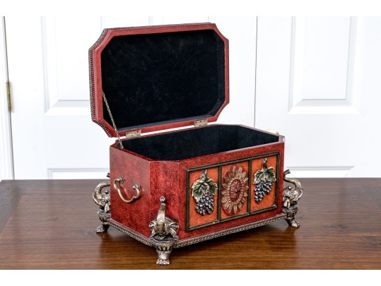 Ornately Decorative Hinged Jewelry Casket With Elephant Motifs