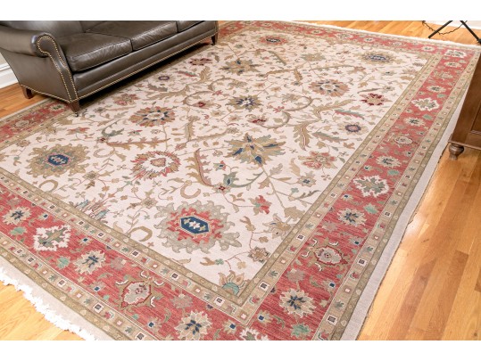 Hand Knotted Wool Flat Weave Indo-Persian Heriz Carpet, 14' X 10'