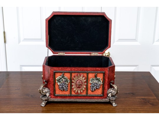 Ornately Decorative Hinged Jewelry Casket With Elephant Motifs