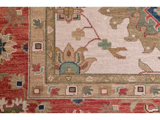 Hand Knotted Wool Flat Weave Indo-Persian Heriz Carpet, 14' X 10'