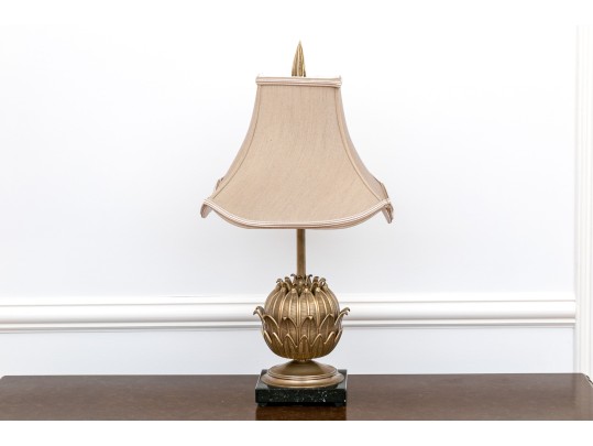 Stylish Gilt Artichoke Form Table Lamp On A Marble Base