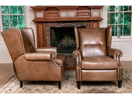 Bernhardt Pair Of Luxurious Reclining Leather Upholstered Lounge Chairs