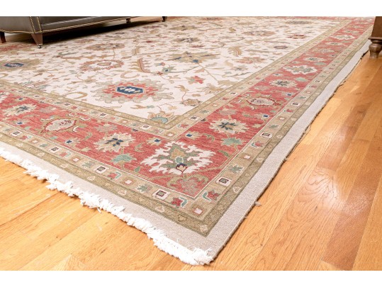 Hand Knotted Wool Flat Weave Indo-Persian Heriz Carpet, 14' X 10'