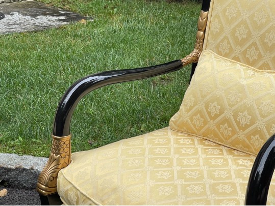 Pair Of Century Furniture. Egyptian Revival Black Lacquered Armchairs