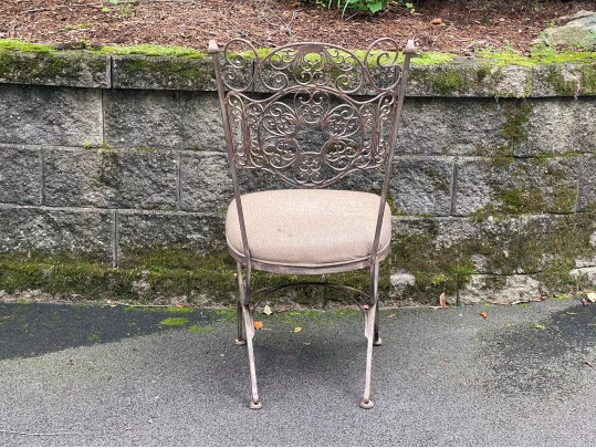Art Nouveau Style Upholstered Wrought Iron Bistro Side Chair