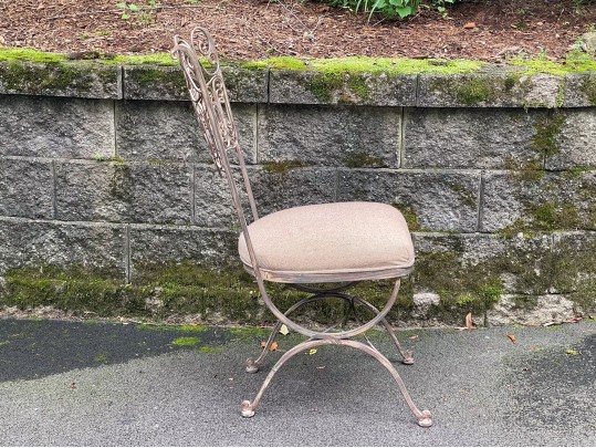 Art Nouveau Style Upholstered Wrought Iron Bistro Side Chair