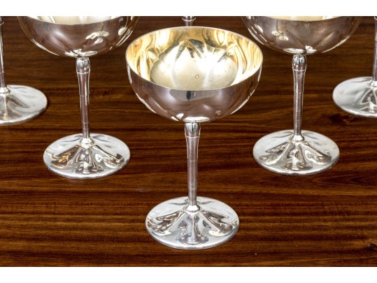 Set Of Six Euro Silver Golden Plated 24 KT Silver Plated Stemmed Coupes