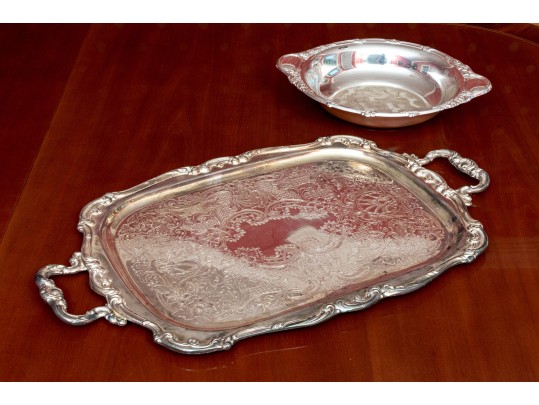 Gorham Brass Two Handled Serving Tray With Tarnish Resistant Silverplated Bowl