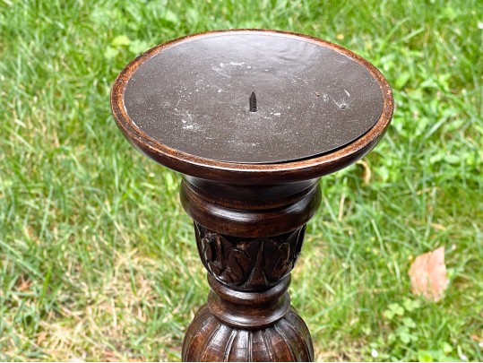 Decorative Set Of Three Carved Floor Pricket Candlesticks