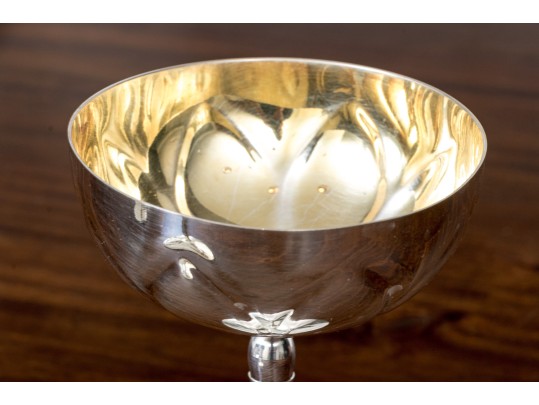 Set Of Six Euro Silver Golden Plated 24 KT Silver Plated Stemmed Coupes