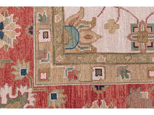 Hand Knotted Wool Flat Weave Indo-Persian Heriz Carpet, 14' X 10'