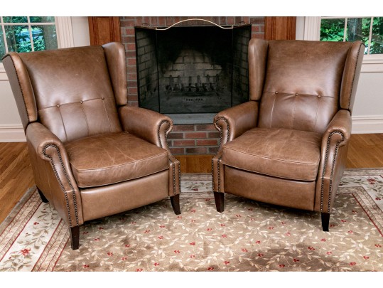 Bernhardt Pair Of Luxurious Reclining Leather Upholstered Lounge Chairs