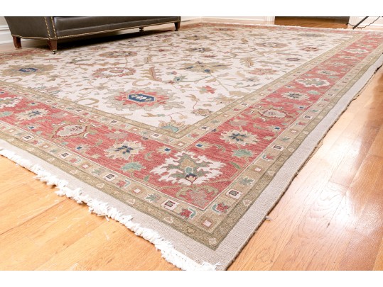 Hand Knotted Wool Flat Weave Indo-Persian Heriz Carpet, 14' X 10'