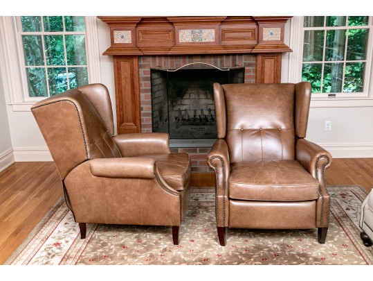 Bernhardt Pair Of Luxurious Reclining Leather Upholstered Lounge Chairs