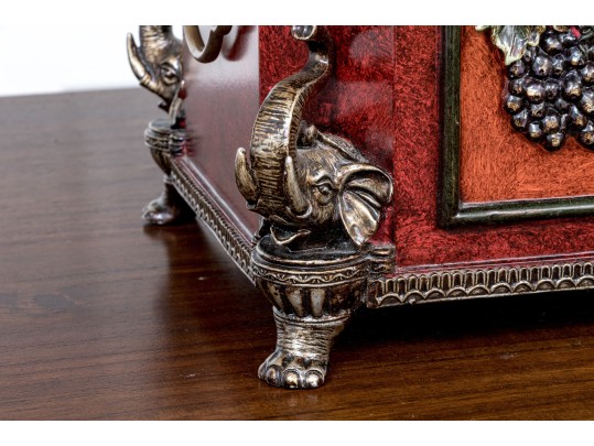 Ornately Decorative Hinged Jewelry Casket With Elephant Motifs