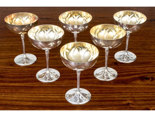 Set Of Six Euro Silver Golden Plated 24 KT Silver Plated Stemmed Coupes
