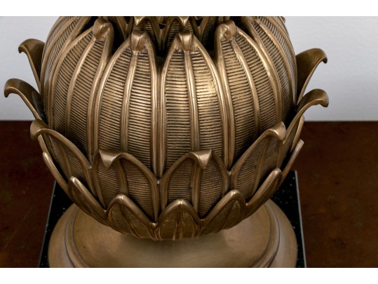 Stylish Gilt Artichoke Form Table Lamp On A Marble Base