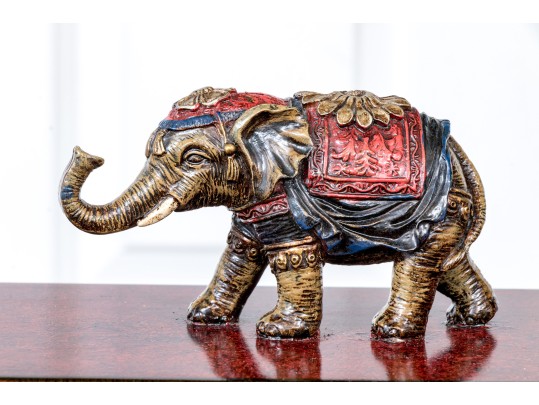 Ornately Decorative Hinged Jewelry Casket With Elephant Motifs
