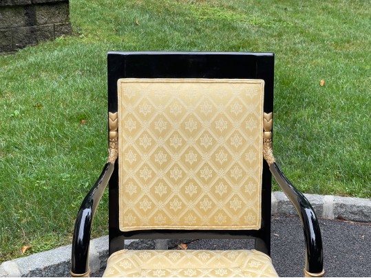Pair Of Century Furniture. Egyptian Revival Black Lacquered Armchairs