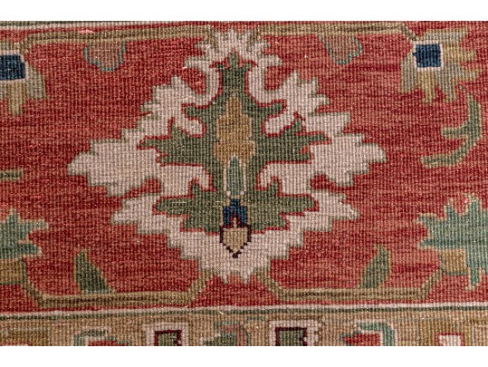Hand Knotted Wool Flat Weave Indo-Persian Heriz Carpet, 14' X 10'