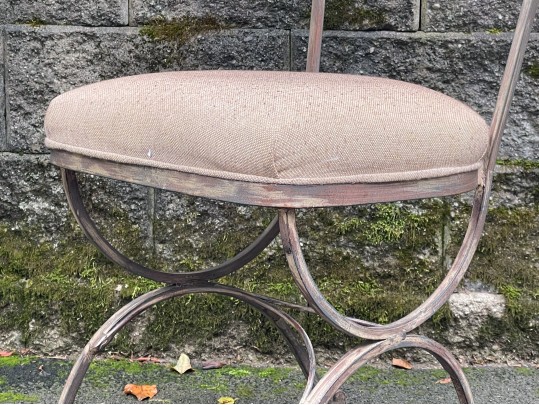 Art Nouveau Style Upholstered Wrought Iron Bistro Side Chair