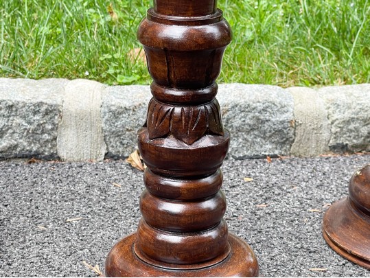 Decorative Set Of Three Carved Floor Pricket Candlesticks