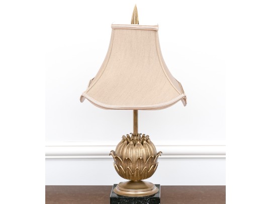 Stylish Gilt Artichoke Form Table Lamp On A Marble Base