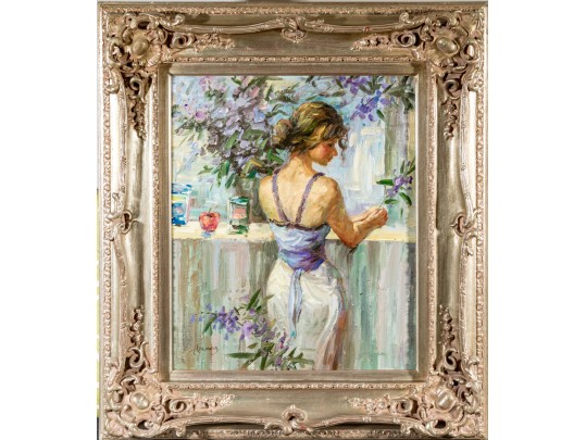 Signed Oil On Canvas, Woman At A Bar