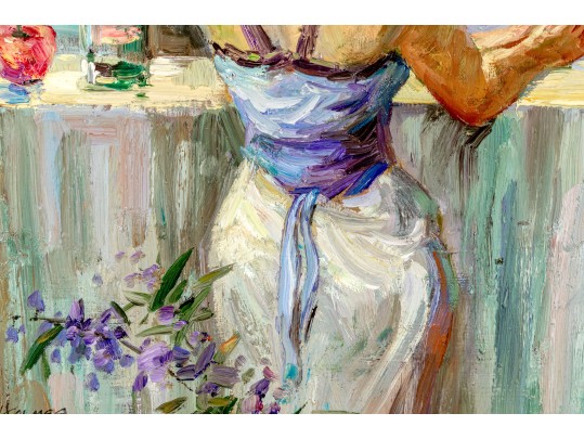 Signed Oil On Canvas, Woman At A Bar