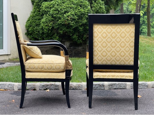 Pair Of Century Furniture. Egyptian Revival Black Lacquered Armchairs
