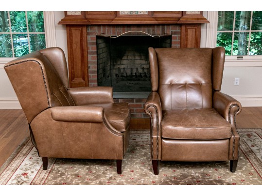 Bernhardt Pair Of Luxurious Reclining Leather Upholstered Lounge Chairs