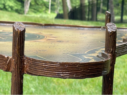 Chinoiserie Faux Bois Gilded Iron And Tole Cocktail Table, Likely Maitland-Smith