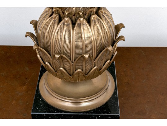 Stylish Gilt Artichoke Form Table Lamp On A Marble Base