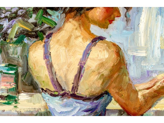 Signed Oil On Canvas, Woman At A Bar
