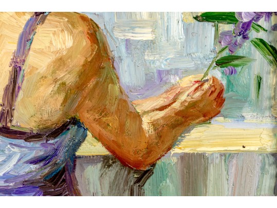 Signed Oil On Canvas, Woman At A Bar