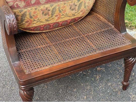 Persnickety British Colonial Style Caned Armchair