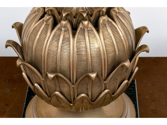 Stylish Gilt Artichoke Form Table Lamp On A Marble Base